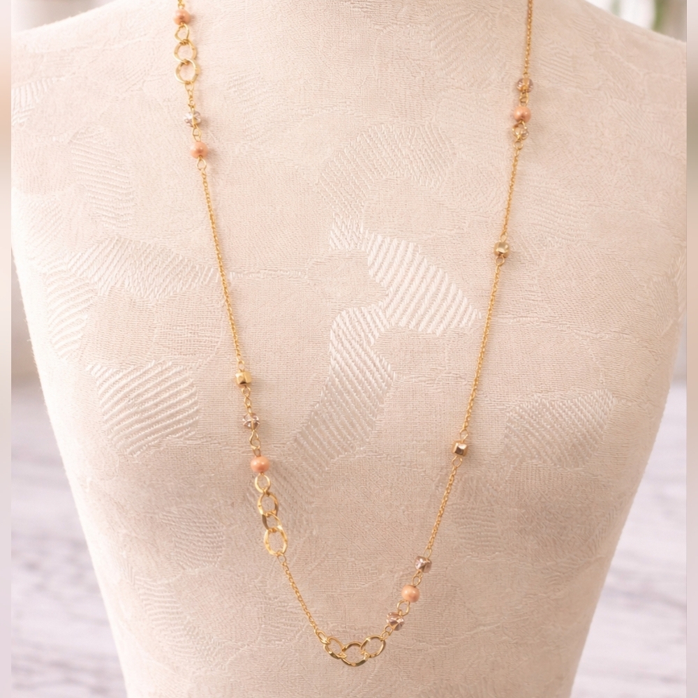 CLEARANCE Elegant Gold and Pink Long Necklace